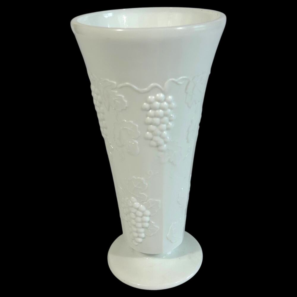 Milk Glass Vase 8" Colony Harvest Grapevine Footed Vase Vintage
